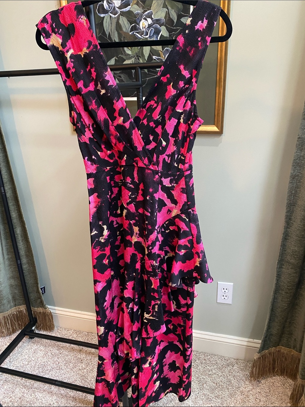 Tracy Reese Black & Pink Wrap-Style Midi Dress